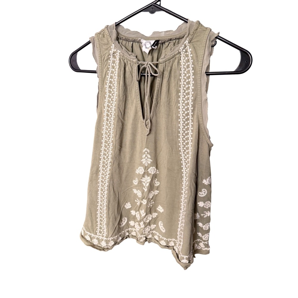 Anthropologie Embroidered Boho Tie Neck Tank Top Size S